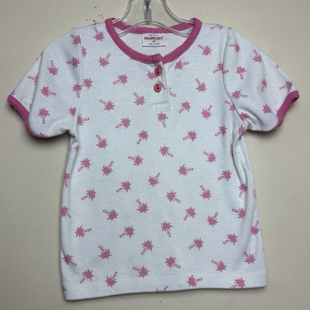 VTG Healthtex Shirt Girls Size 4T White Palm Trees Tropical 90s